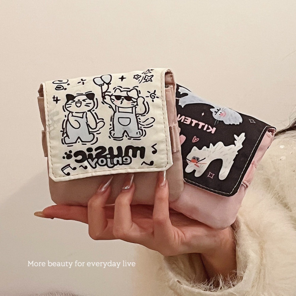 Cable Organizer Bag - Neue Datenkabel-Organizer-Tasche, Damenbinden-Tasche, große Kapazität, Cartoon-Kätzchen-Kosmetiktasche,