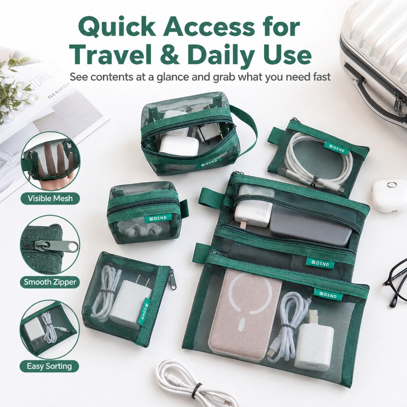 6-teiliges Set Tragbare Netz-T – Tech Accessories Travel Organizer Pouch Bewertung und Preis